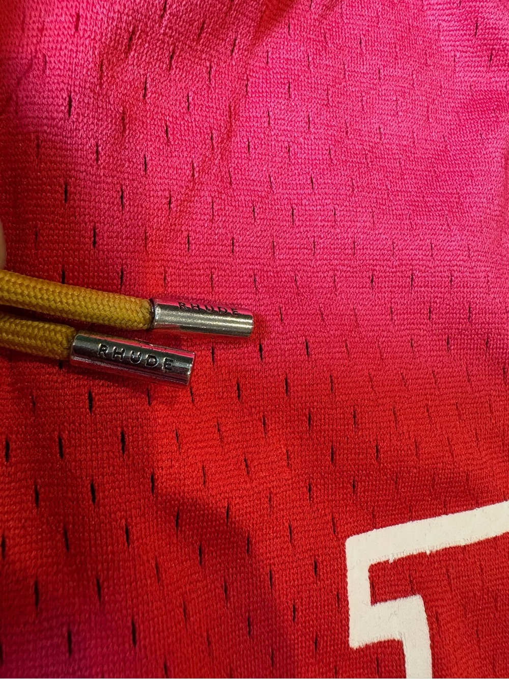 Rhude Red Athletic Mesh Shorts with Black & White Trim - Picture 2 of 9